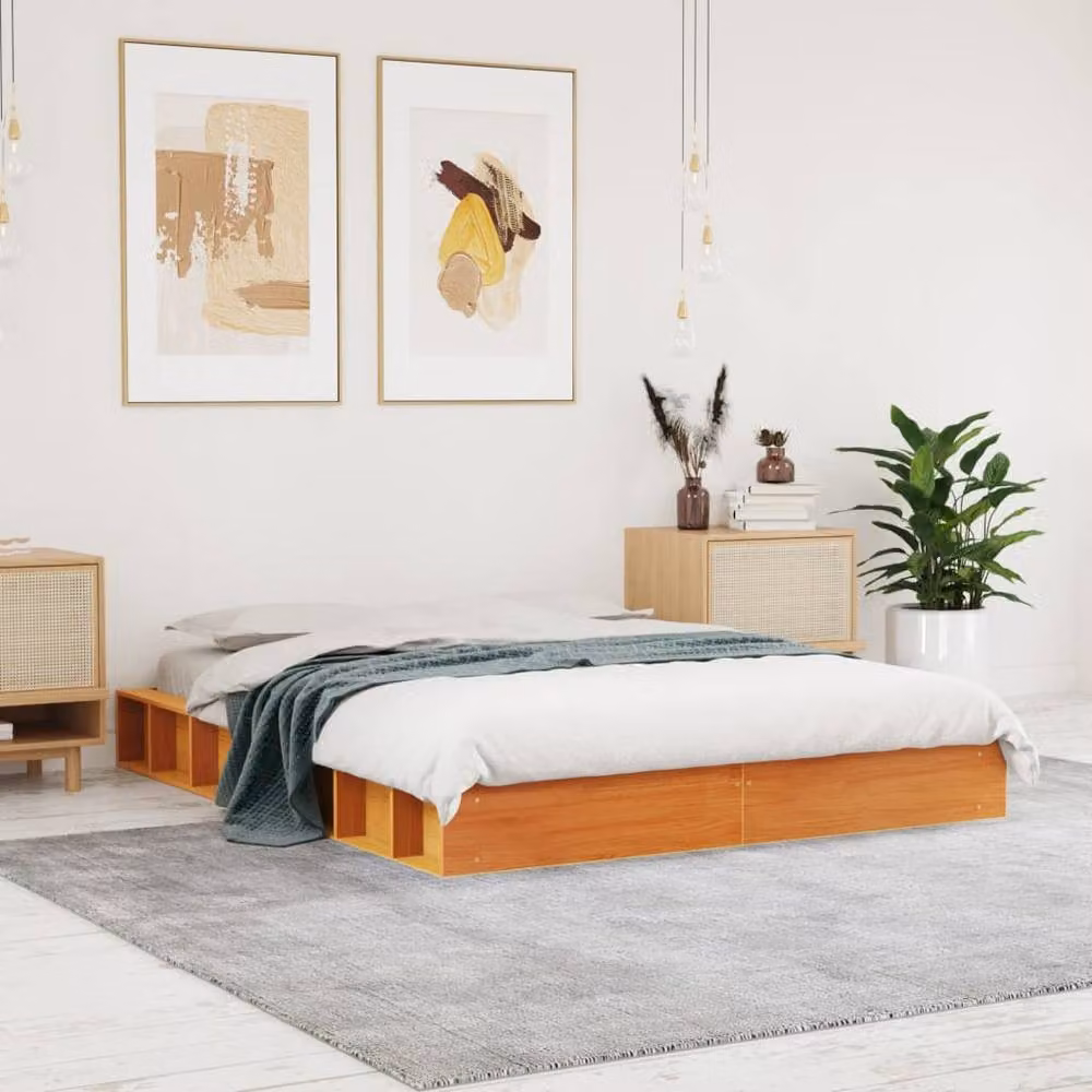 Berkfield Home Beautiful Small Double Bed Frame in Waxed Brown Solid Pine, W/D/H: 120 x 200 x 138 cm – 2