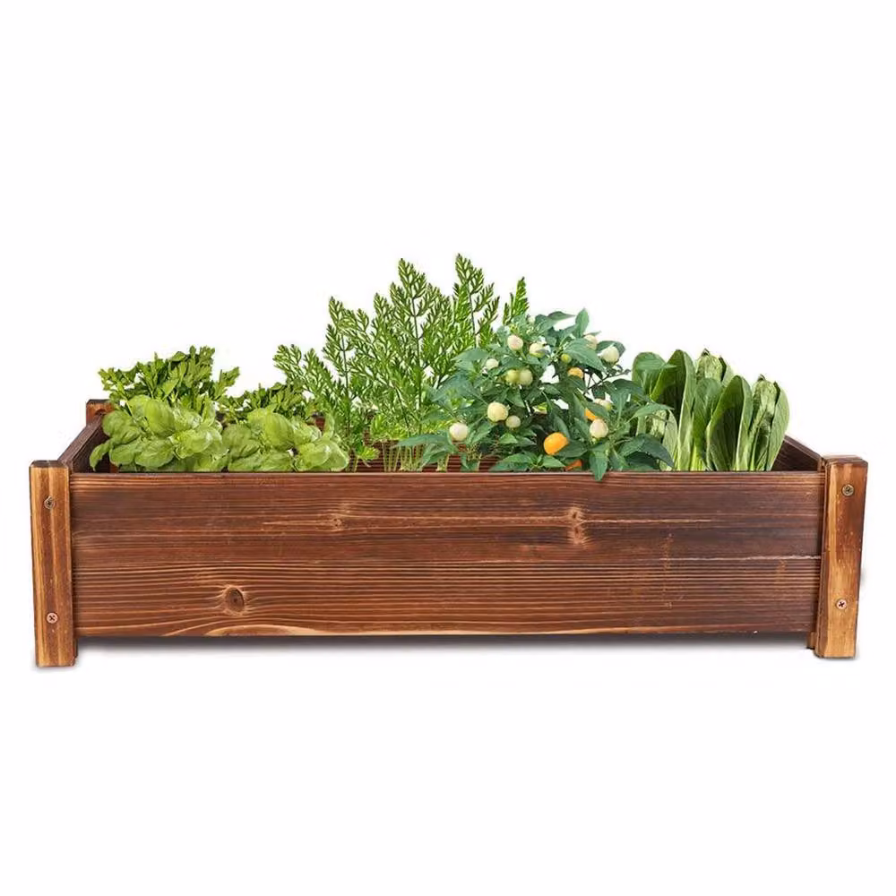 FLAVORA Brown Wooden Raised Garden Plant Bed W/D/H: 65 x 33 x 16 cm – 3