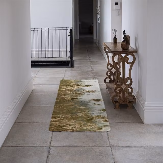 Slimbridge Designer Runner Rug by Benjamin Tate Design LTD in Yellow and Multicolour Abstract Pampas Grass Plumes Pattern