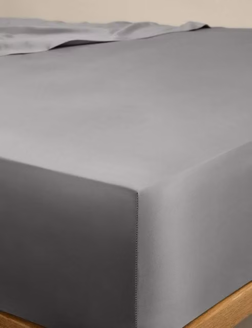 M&S Egyptian Cotton 400 Thread Count Mako Satin Silky StayPut Fitted Sheet, Grey, W/D/H: 90 x 190 cm