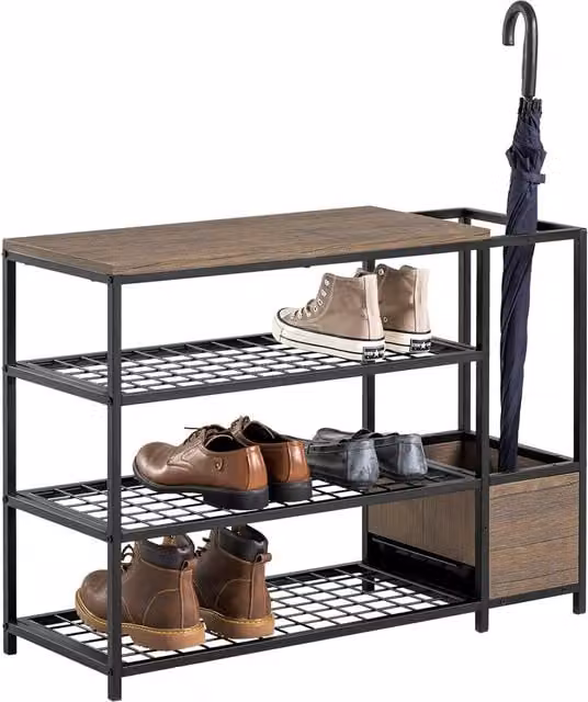 SoBuy Industrial Shoe Rack Bench in Black, Yellow and Brown, W/D/H: 90 x 32 x 65 cm
