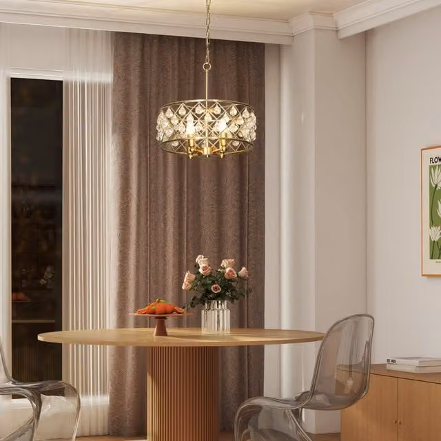 HOMCOM Modern 4-Light Crystal Chandelier in Gold Tone
