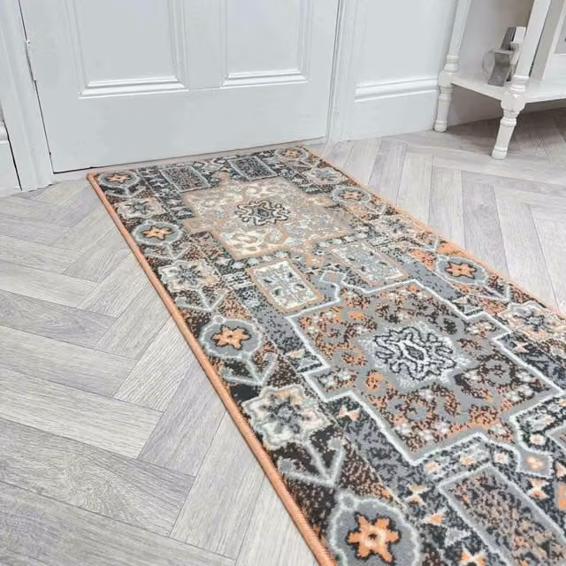 runrug Abstract Hallway Carpet Runner Rug in Pink and Multicolour, W: 60 cm, L: 360 cm