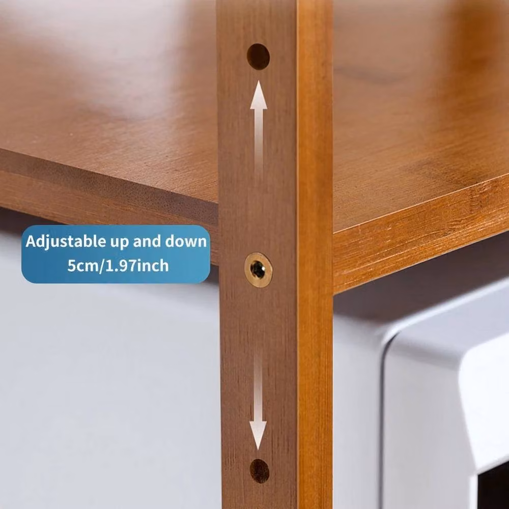 EONLION 2-Tier Bamboo Microwave Oven Stand and Spice Rack in Brown, Width: 100 cm – 4
