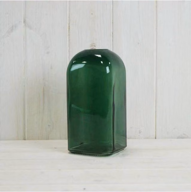 KDMD Minimalist Green Square Glass Bottle Vase for Tabletop Display