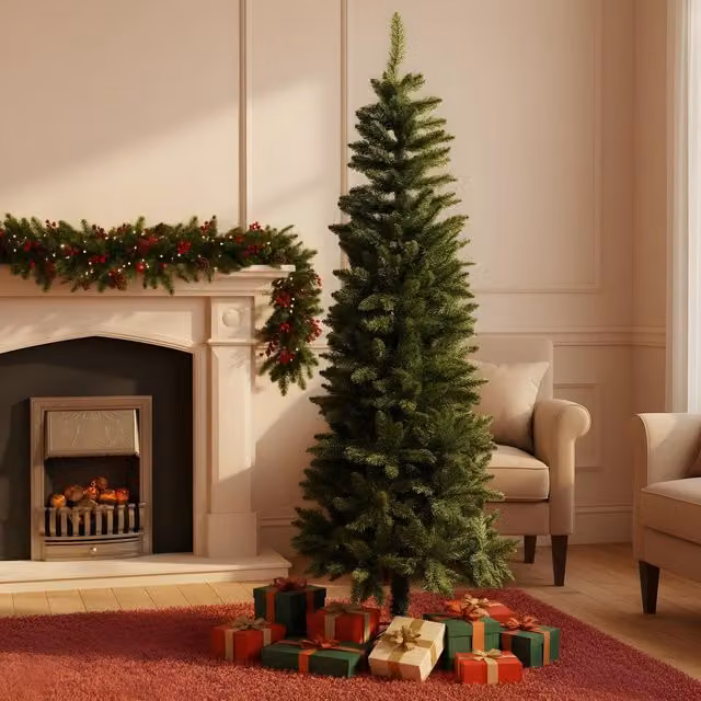 Shatchi 5ft Slim Pine Green Christmas Tree with Pencil Point Tips