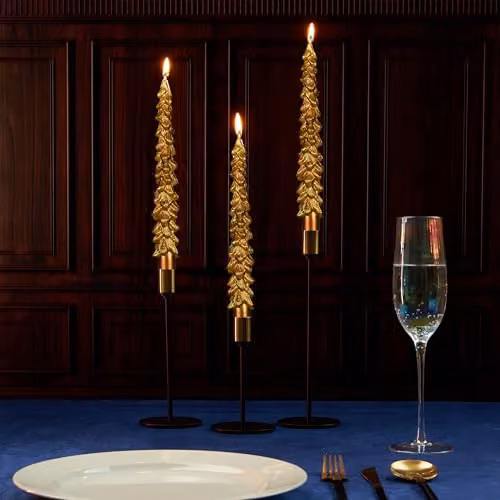 Deco Express Christmas Tree Dinner Candle Set, Gold, 6 Pieces – 4