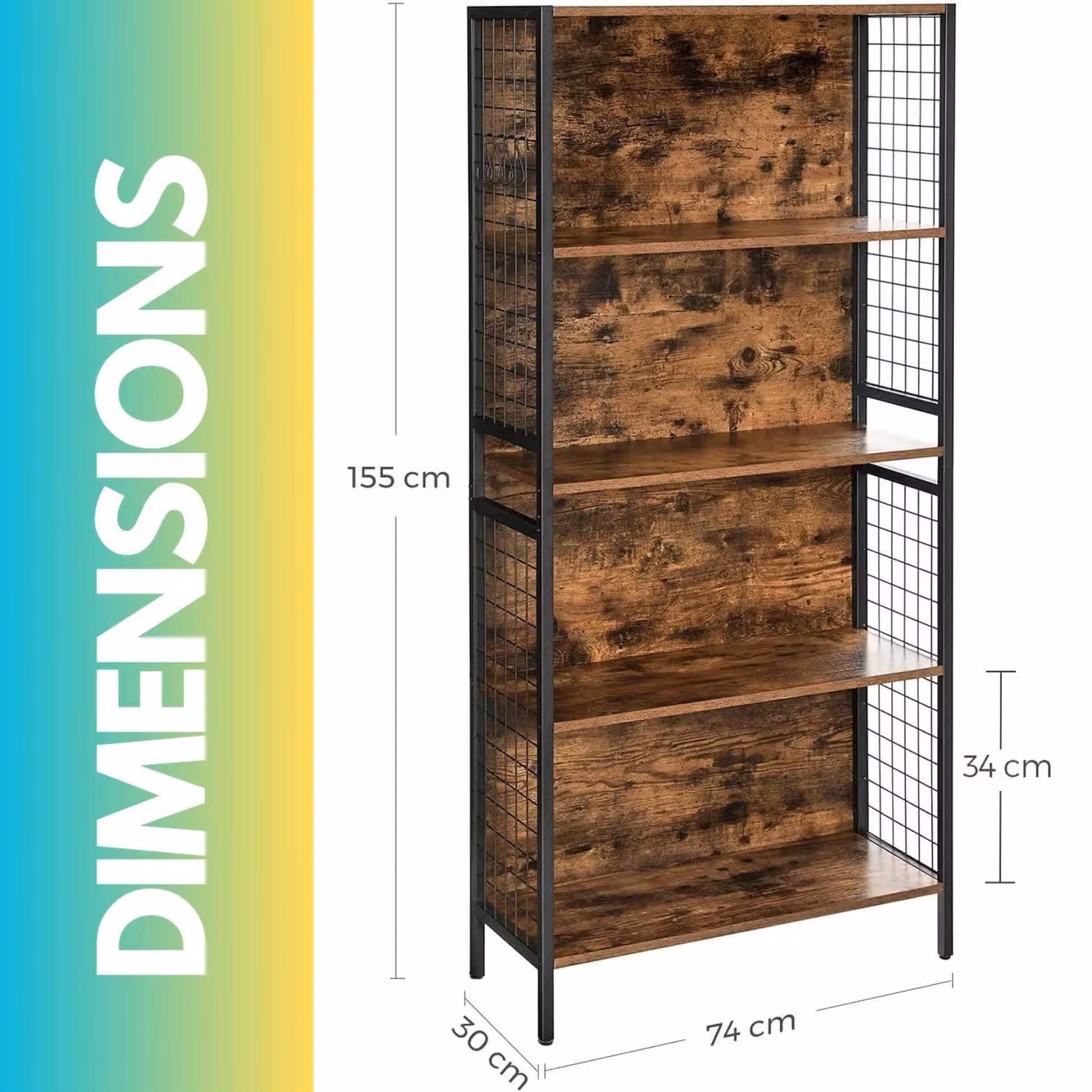 Pirlo Plush 4 Tier Industrial Storage Shelf in Brown and Black – 3