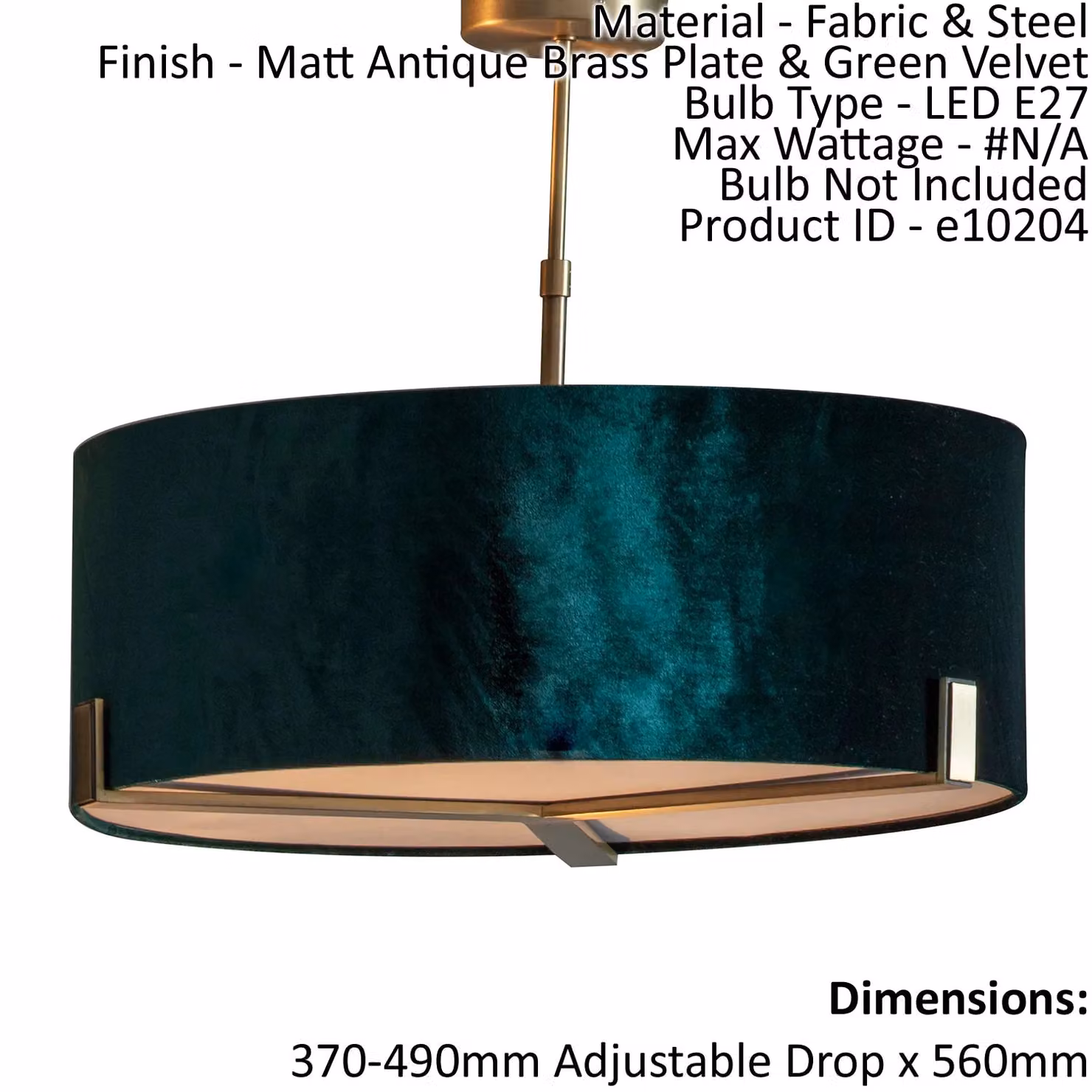 Loops Ceiling Pendant Light in Matt Antique Brass and Green Velvet with 3 x E27 LED Bulbs – 2