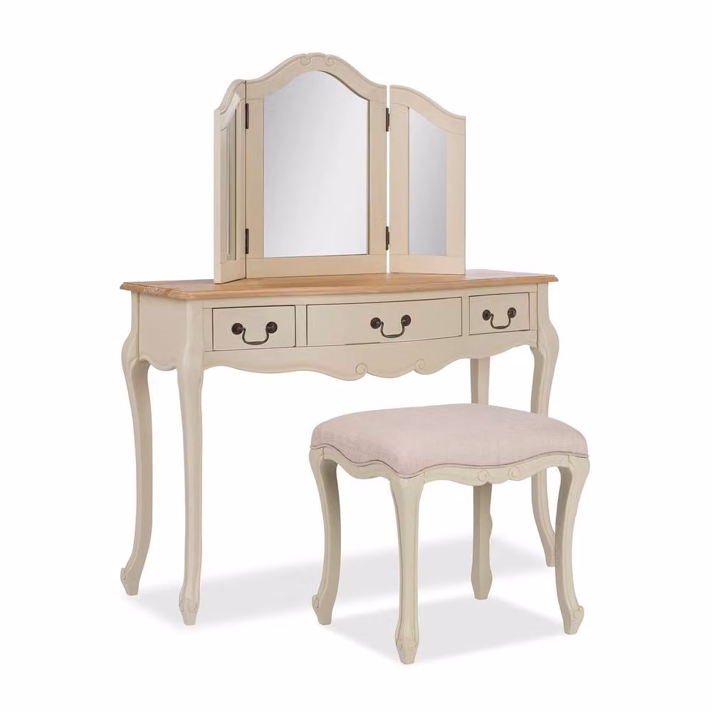 Statement Furniture Juliette Dressing Table Set with Stool and Tri-Fold Mirror in White – 2