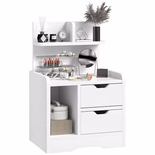 HOMCOM Modern Glossy White Bedside Table with 2 Drawers, W/D/H: 40 x 30 x 60 cm