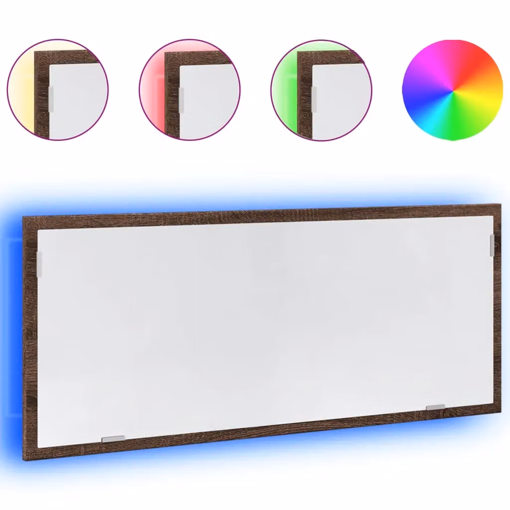 Berkfield Home LED Bathroom Mirror in Brown Oak, W/D/H: 100 x 8.5 x 37 cm – 2