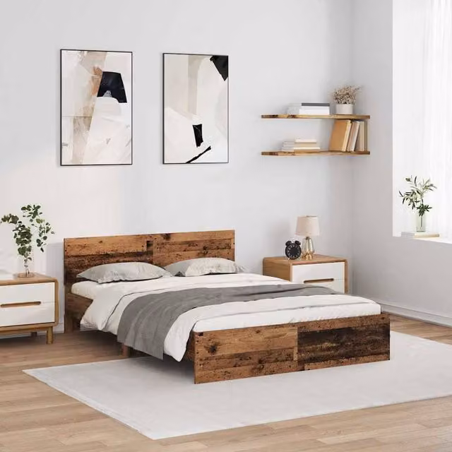Berkfield Home Modern Bed Frame with Headboard in Brown Engineered Wood W/D/H: 140 x 190 cm – 1