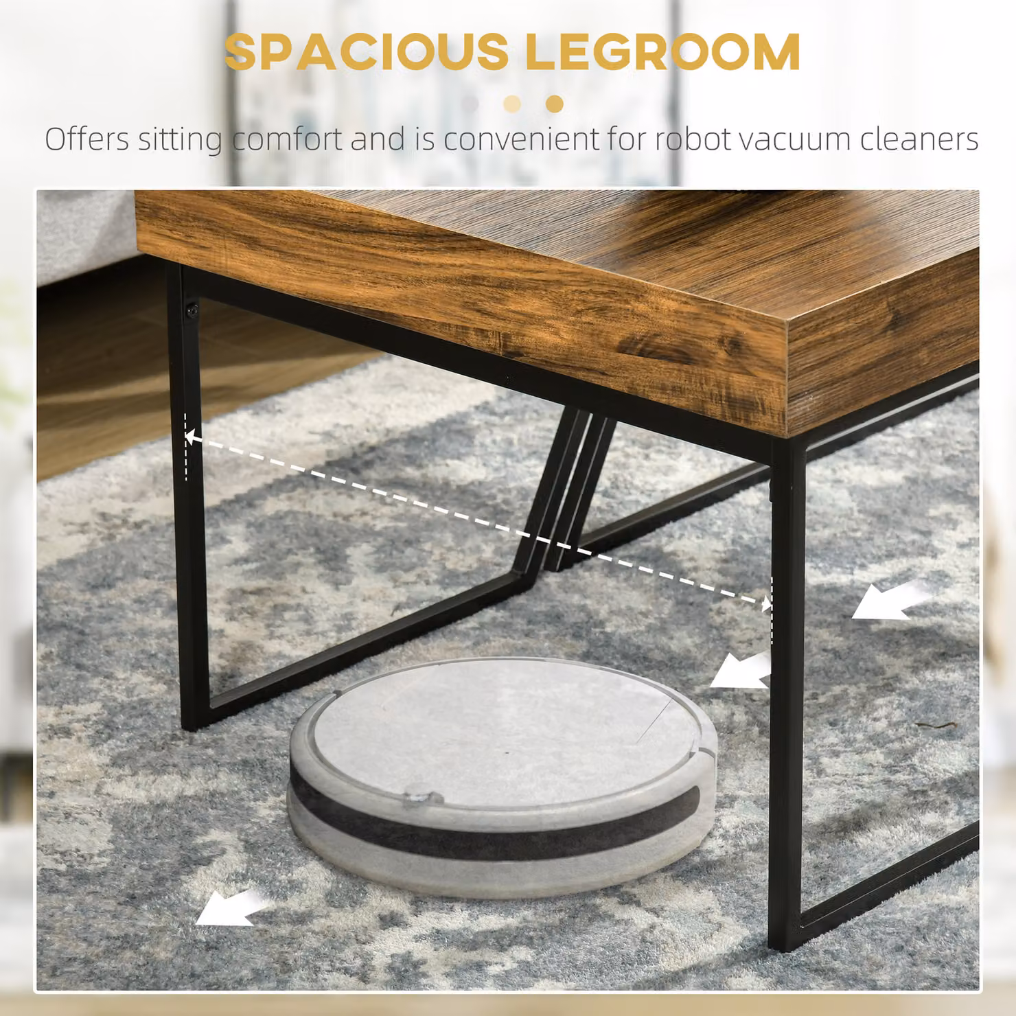 HOMCOM Set of 2 Industrial Geometric Coffee Tables with Black Steel Frame and Wood Tops – 5