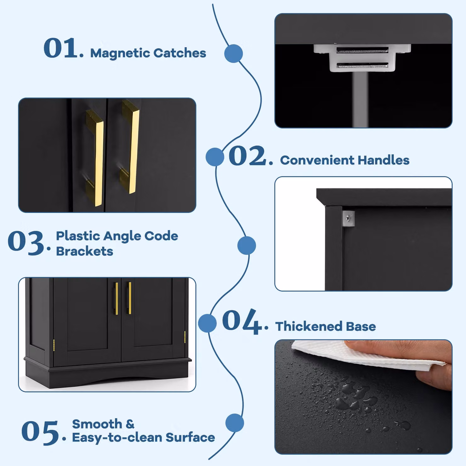 Costway Freestanding Bathroom and Kitchen Pantry Storage Cabinet in Black with Gold Details – 4