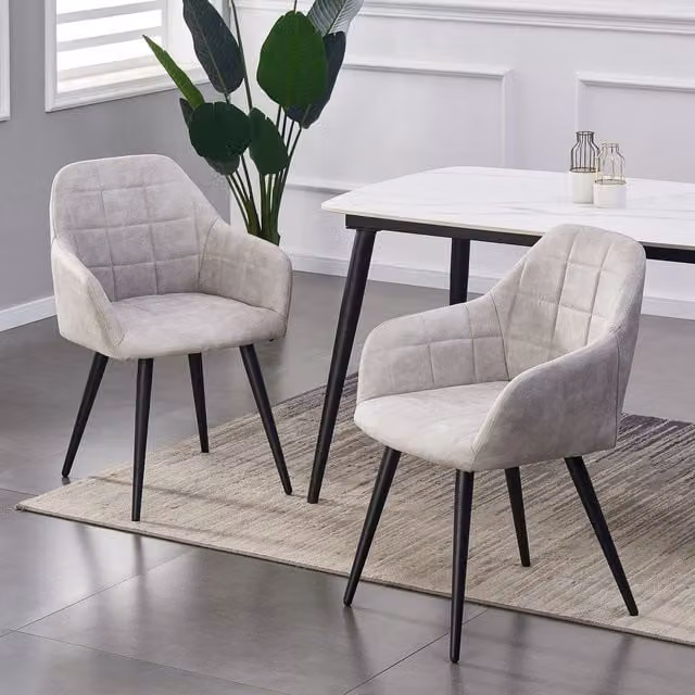 MCC Direct Adrian Set of 2 Faux Suede Fabric Kitchen Dining Chairs in Light Grey