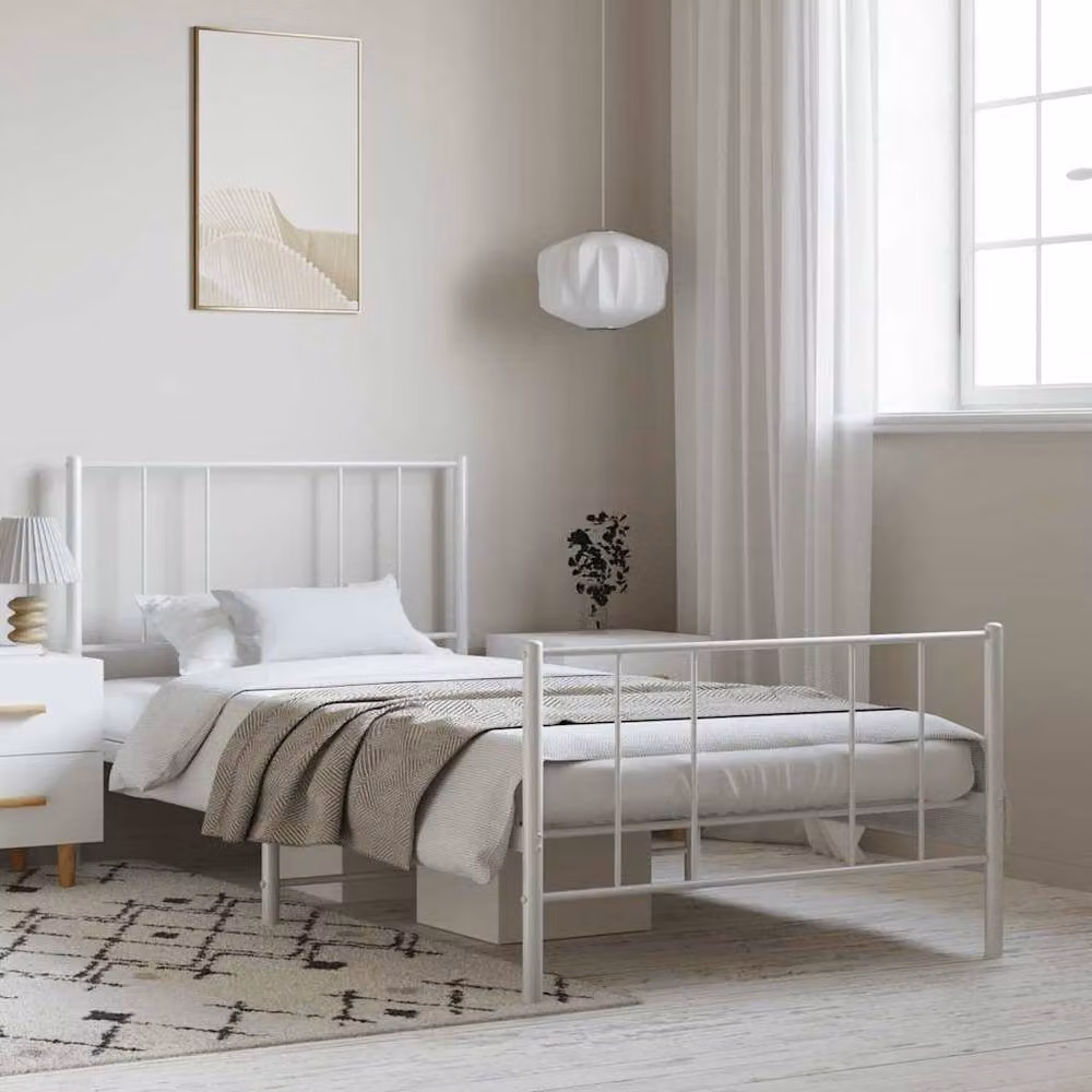 Berkfield Home Metal Bed Frame with Headboard and Footboard in White W/D/H: 100 x 190 cm – 2