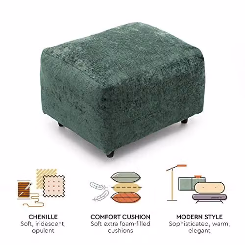 Abakus Direct Harriet Crushed Chenille Footstool in Rifle Green, W/D/H: 60 x 50 x 47 cm – 3