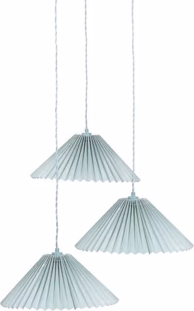 Akira Blue Fabric Pleated Triple Drop Ceiling Pendant Light with LED Bulbs