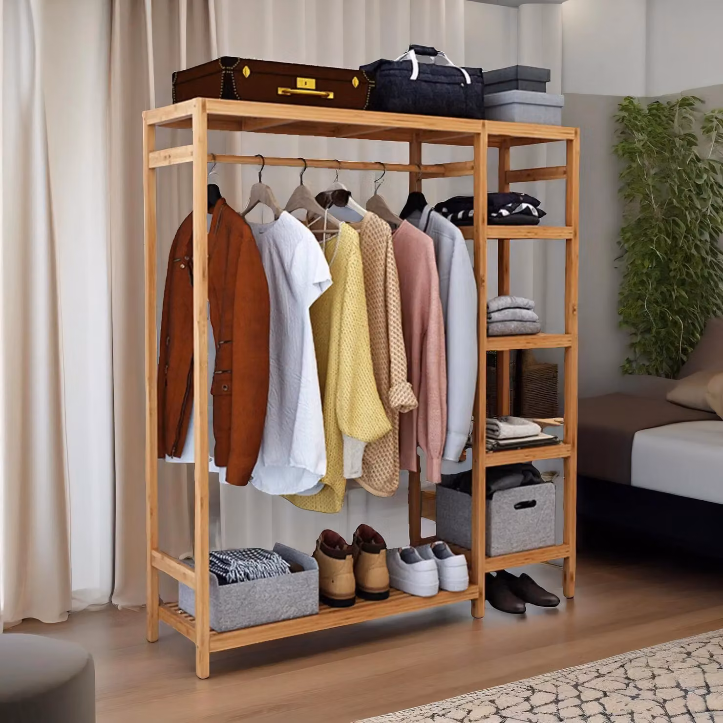 Rafaelo Mobilia Bamboo Clothes Rail with 5 Shelves in Brown, W/D/H: 146 x 30 x 30 cm – 1