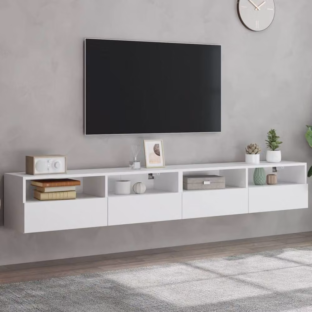 Berkfield Home Set of 2 White Modern Wall Mounted TV Cabinets with Hinged Doors and Internal Shelves, W/D/H: 100 x 30 x 30 cm – 2