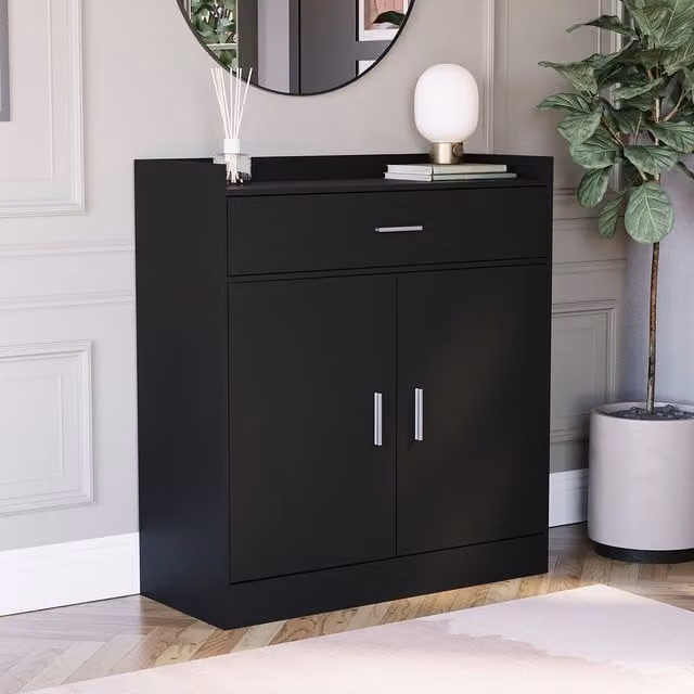 Vida Designs Dalby Modern 2 Door 1 Drawer Shoe Cabinet in Black