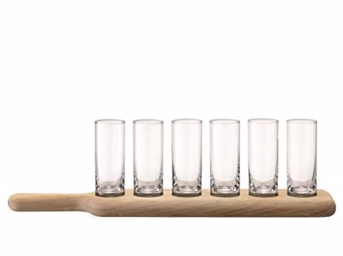 LSA International PX01 Vodka Set with Clear Glass Shot Glasses and Oak Paddle, Length: 40.64 cm – 1