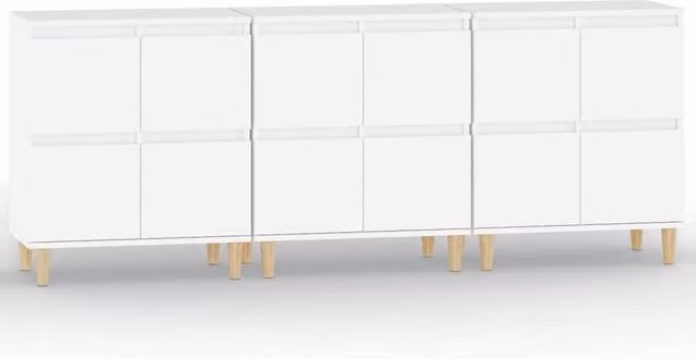 Berkfield Home Set of 3 Classic White Sideboards in Matt MDF, W/D/H: 60 x 35 x 70 cm