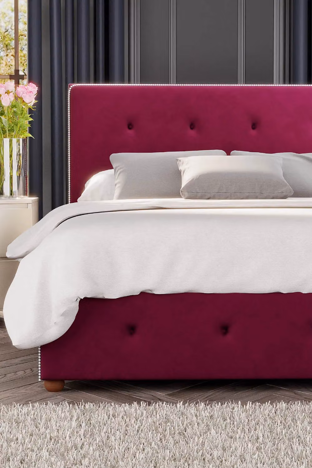 Laurence Llewelyn-Bowen Hesper Ottoman Storage Bed in Purple Plush Velvet Fabric, Super King, W: 200 cm x D: 200 cm – 3