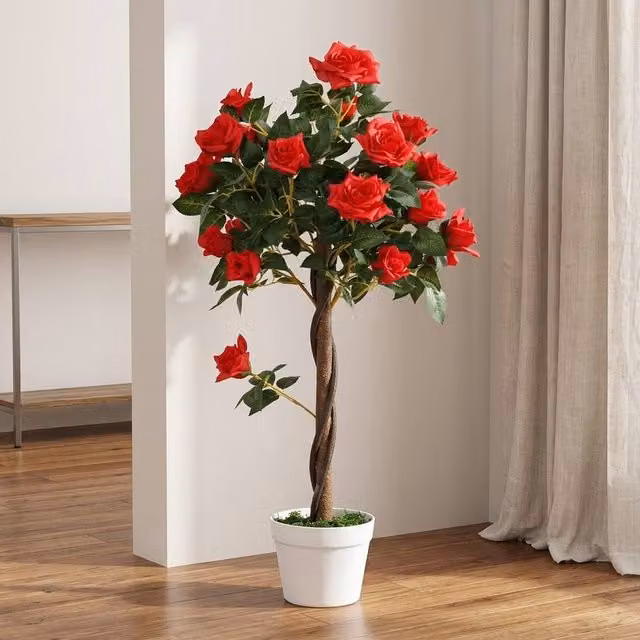 STILVORA Artificial Red Rose Tree in Pot, Height: 90 cm