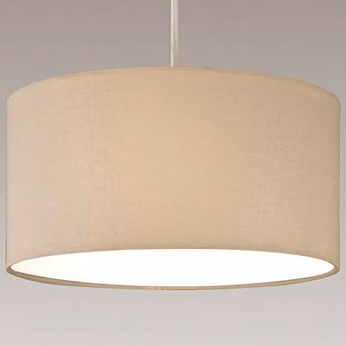 CGC Lighting Modern Fabric Drum Pendant Lamp Shade in White or Beige with Opal Diffuser – 1