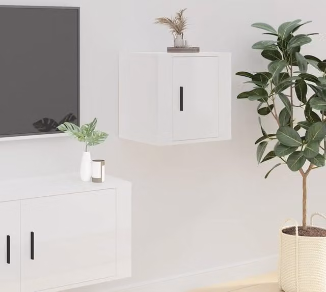 Berkfield Home Wall Mounted TV Cabinet in High Gloss White, W/D/H: 40 x 34 x 5 cm – 1