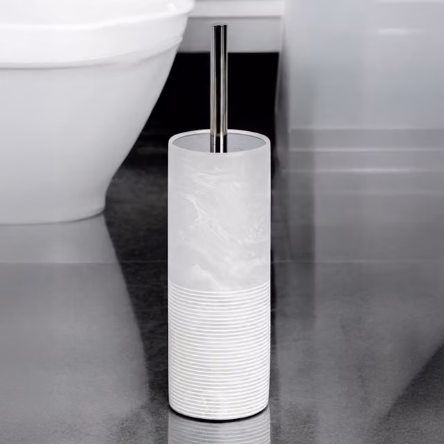 Showerdrape Bianco Frost Onyx White Striped Freestanding Toilet Brush and Holder
