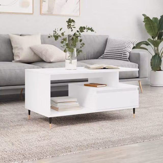 Berkfield Home Modern White Coffee Table, W/D/H: 90 x 49 x 45 cm – 1