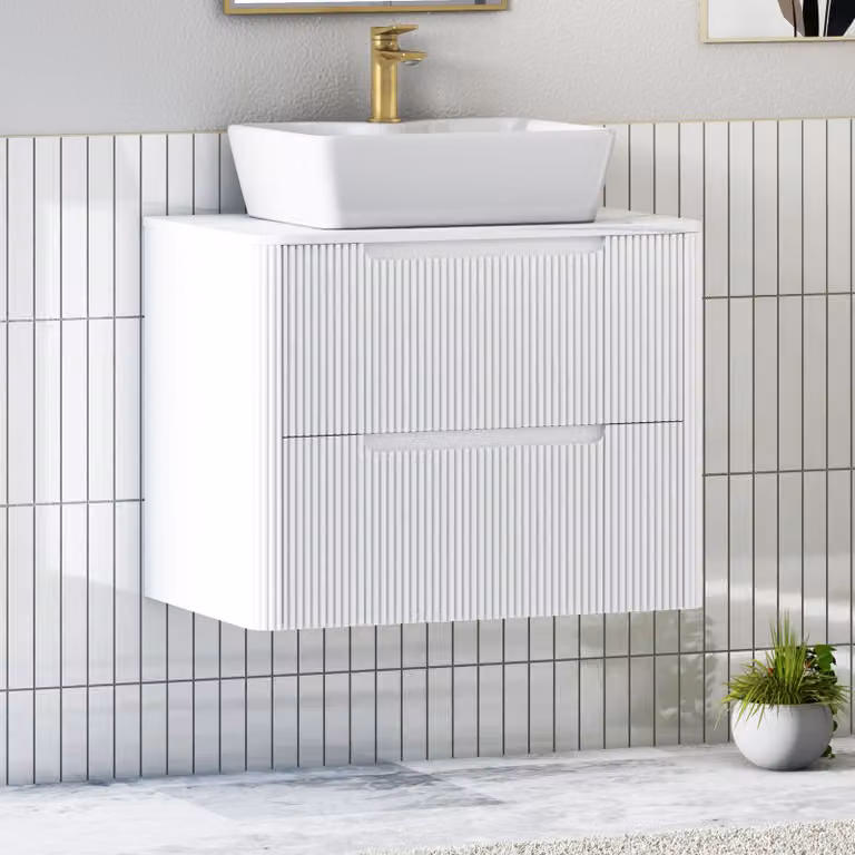Royal Bathrooms Avenza Wall Hung Vanity Unit with Cube Basin, Matt White, Width: 80 cm