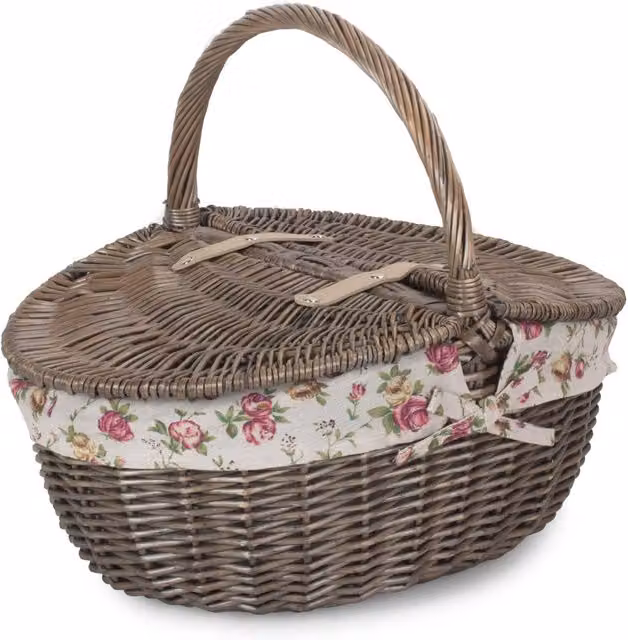 Red Wicker Oval Picnic Basket with Antique Wash Finish and Lining – 1
