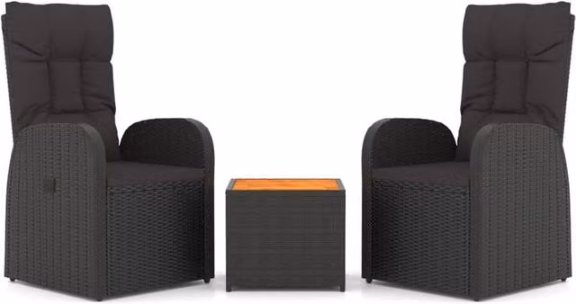 Berkfield Home 3 Piece Black Poly Rattan and Acacia Wood Garden Lounge Set with Cushions – 1