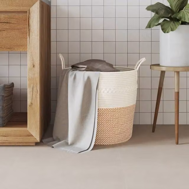 Berkfield Home Cotton Storage Basket in Brown and White, W: 43 cm, D: 38 cm