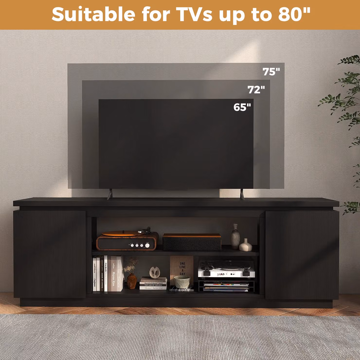 Gymax Modern Black Matt Media Console Table for TVs up to 80 inch, Width: 178 cm – 5