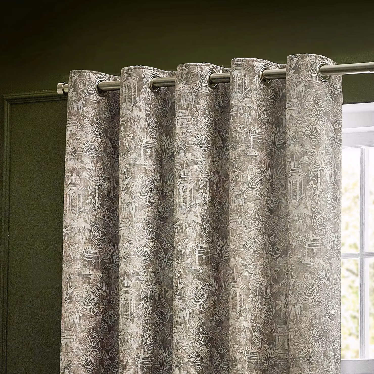 Wylder Tropics Bengal Chenille and Linen Eyelet Curtains in Beige, Width: 117 cm, Drop: 137 cm – 2