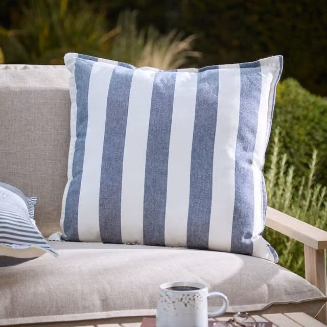 Make It A Home Striped Blue Cotton Outdoor Square Cushion Cover