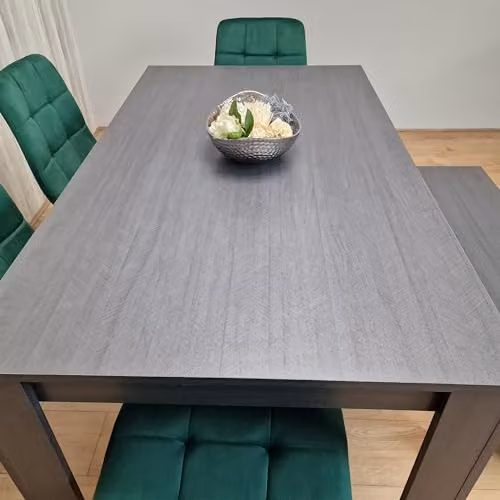KOSY KOALA Modern 6 Seater Dining Set with Rectangular Grey Table, 4 Green Velvet Chairs and 1 Bench, W/D/H: 140 x 80 x 75 cm – 4