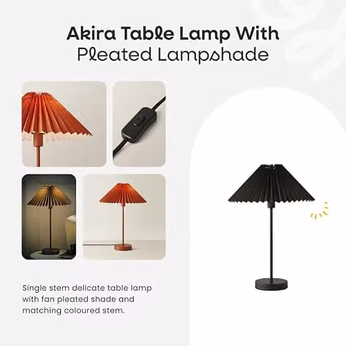 ValueLights Black Metal Scandinavian Table Lamp with Fabric Pleated Shade and LED Bulb, H 48.5 x W 34.5 x D 34.5 cm – 2