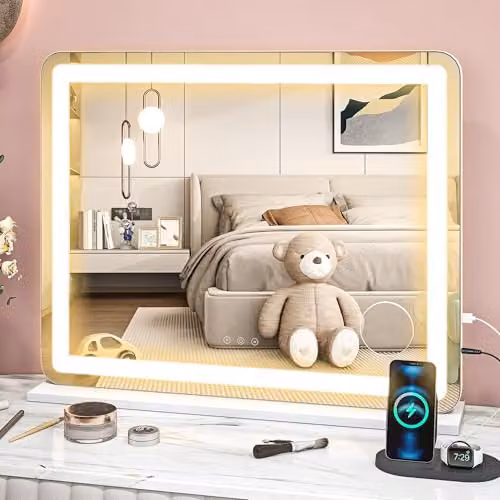 HOMCOM Dimmable LED Vanity Makeup Mirror with Touch Control, White, W: 80 cm, H: 62 cm – 1