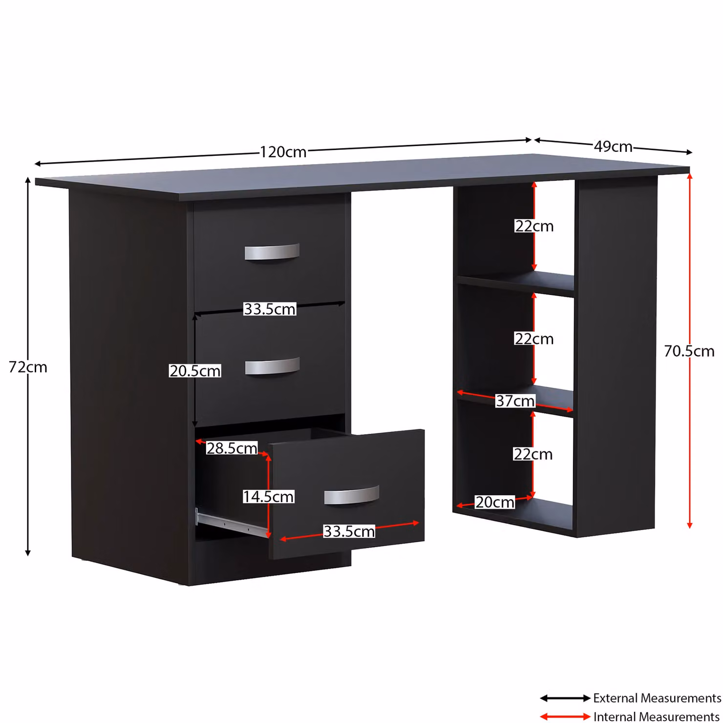 Vida Designs Mason Black Computer Desk with 3 Drawers and 3 Shelves – 2