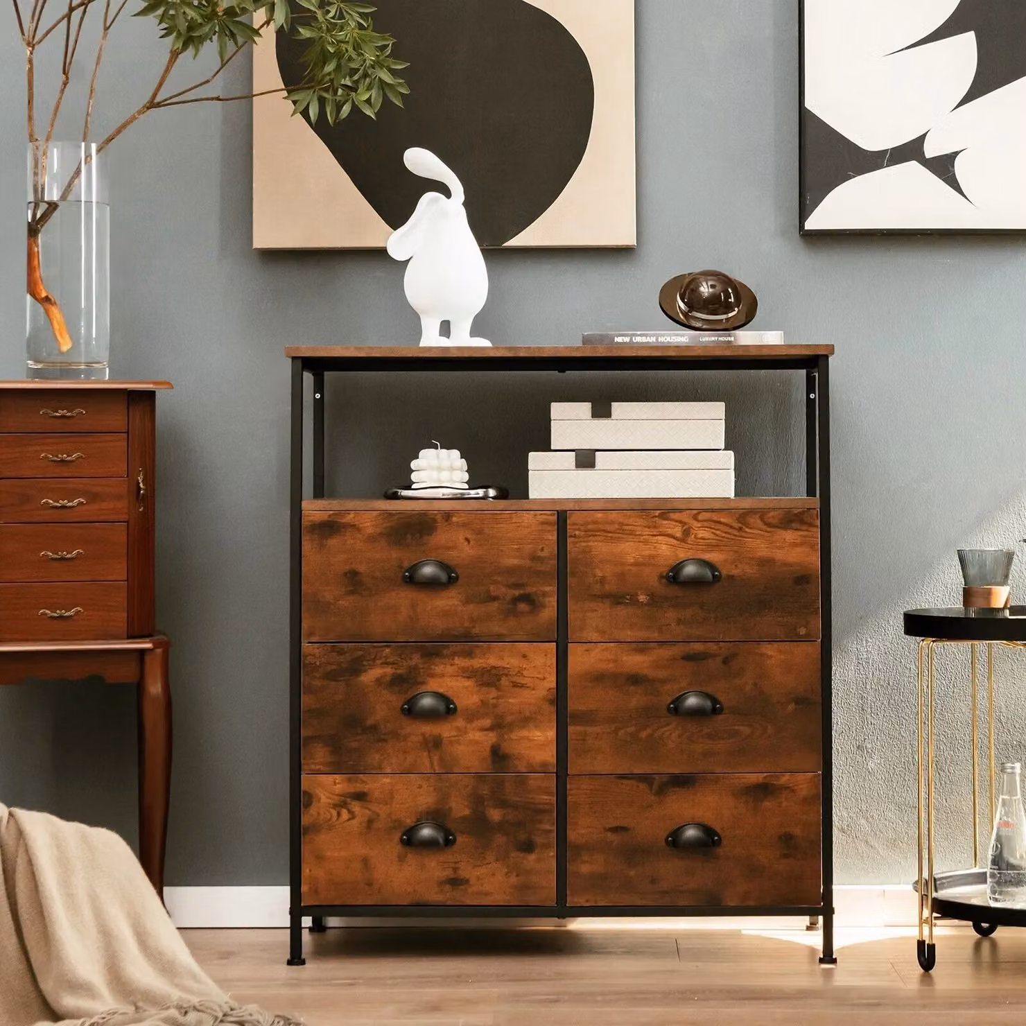 Costway 6 Drawer Dresser Storage Organiser with 6 Removable and Foldable Fabric Drawers in Brown – 4