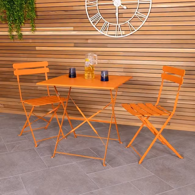 Charles Bentley Square Metal Bistro Set in Matt Orange