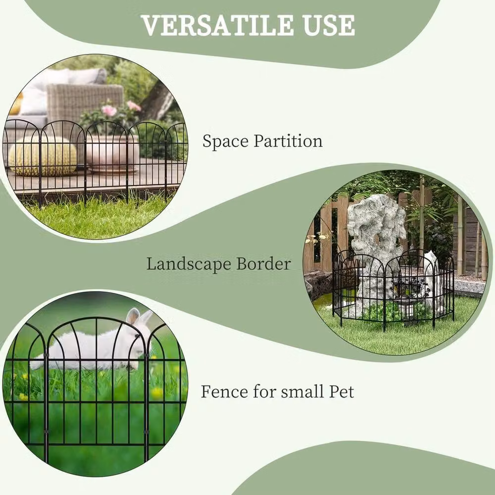 Hinsinc 8-Piece Decorative Metal Garden Fencing Border Edging, Black – 3
