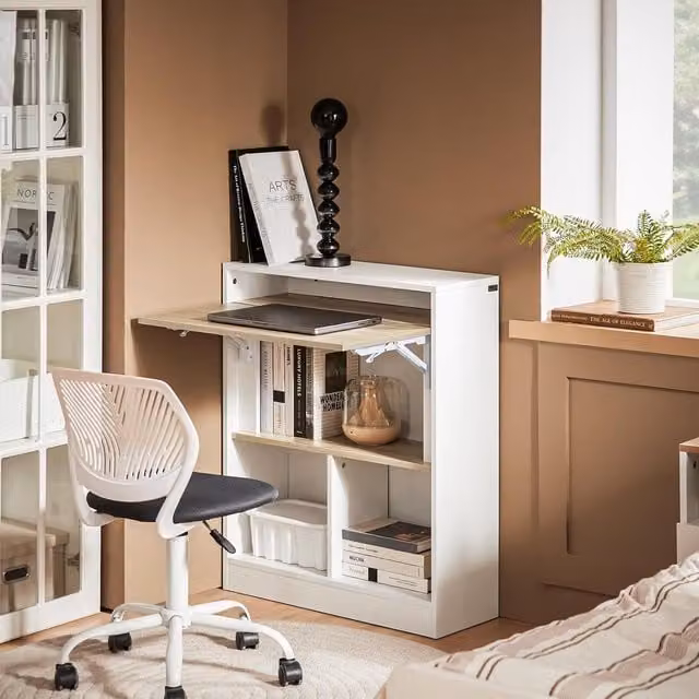 SoBuy Modern Home Office Folding Computer Desk with Drop Leaf and Enclosed Cabinet in White or Green