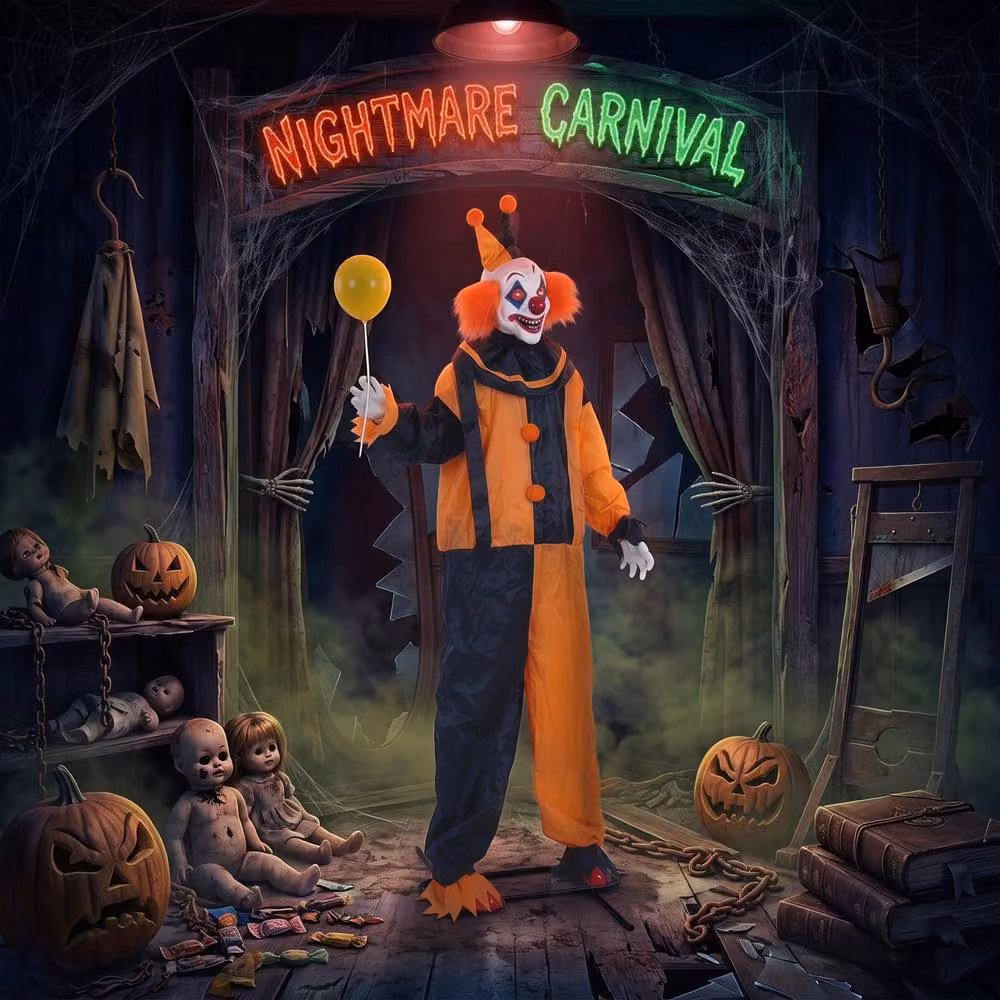 HOMCOM Life Size Animated Clown Halloween Decoration, Multicolour, Height: 190 cm – 2